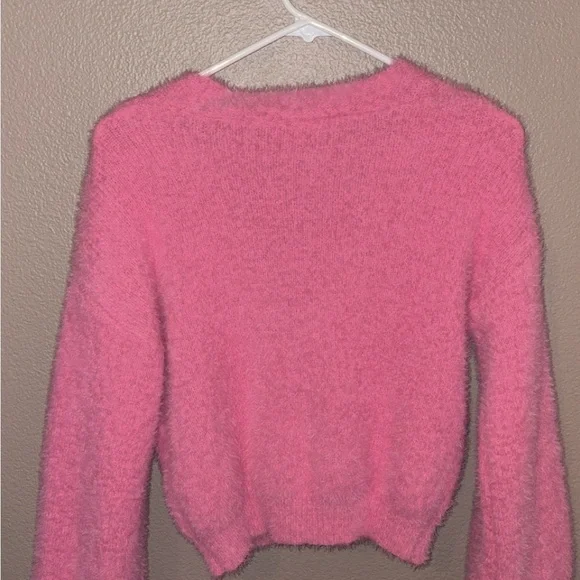 No Boundaries Fuzzy Pink Cardigan - Picture 2 of 2